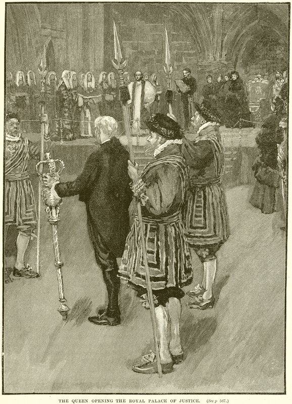 La Reina inaugurando el Palacio Real de Justicia de English School