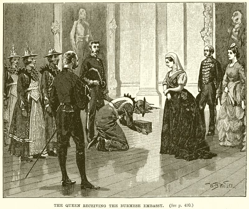La Reina recibiendo a la Embajada Birmana de English School