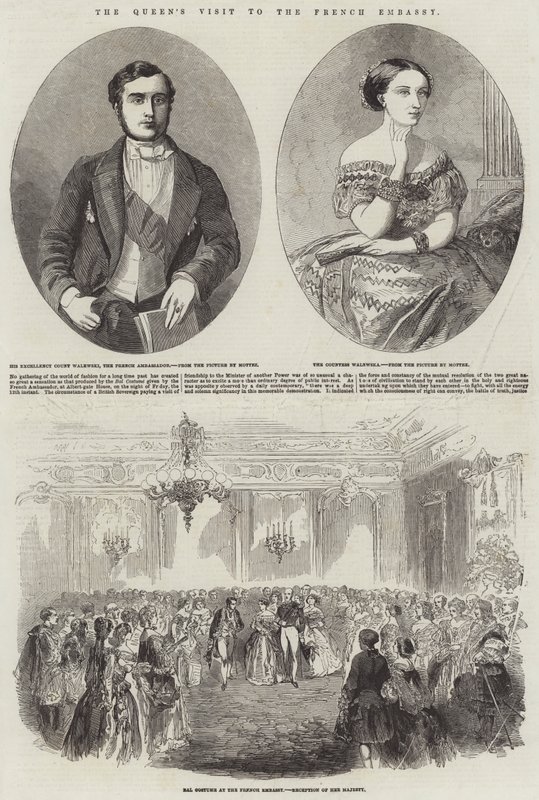 La visita de la Reina a la Embajada Francesa (grabado) de English School