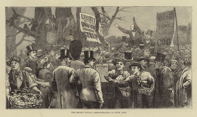La Reciente Manifestación Feniana en Hyde Park (grabado) de English School