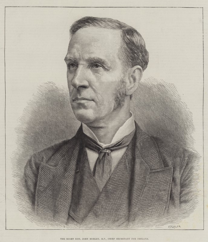 El muy honorable John Morley, MP, secretario jefe para Irlanda de English School