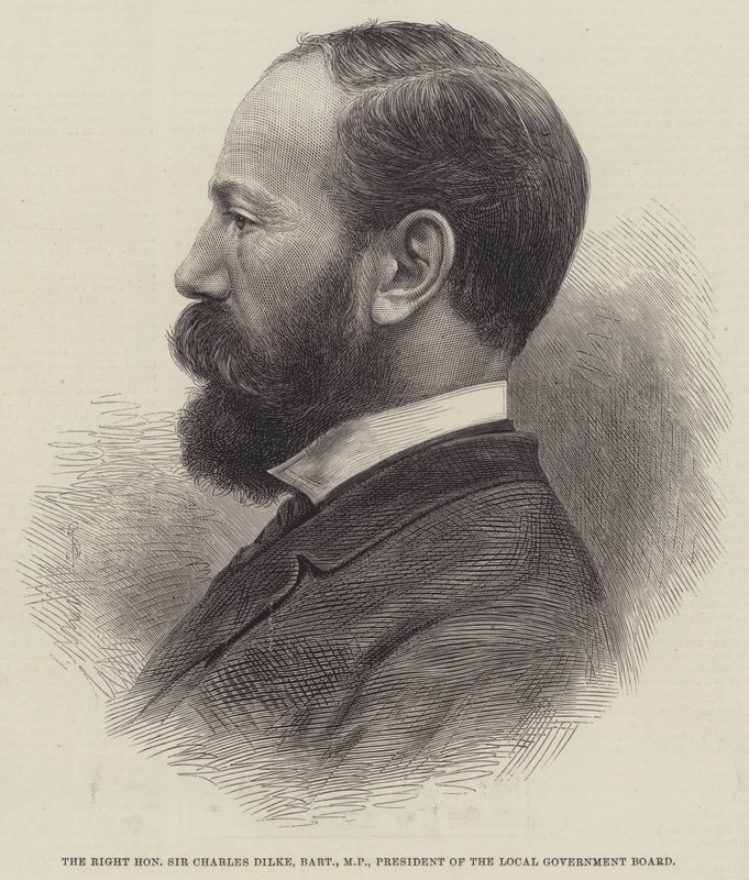El muy honorable Sir Charles Dilke, baronet, MP, presidente de la Junta de Gobierno Local (grabado) de English School