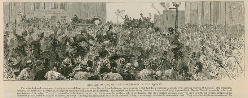 El motín en Trafalgar Square: Llegada de una de las procesiones a la plaza de English School