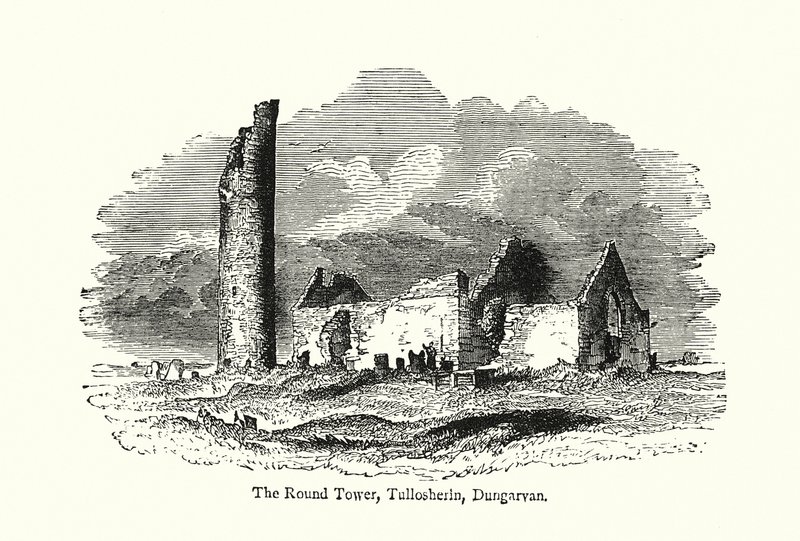 La Torre Redonda, Tullosherin, Dungarvan (grabado) de English School
