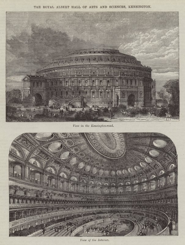 El Royal Albert Hall de Artes y Ciencias, Kensington (grabado) de English School