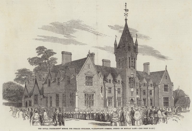 La Escuela Real de Masones para Niñas, Wandsworth Common, inaugurada el lunes pasado (grabado) de English School