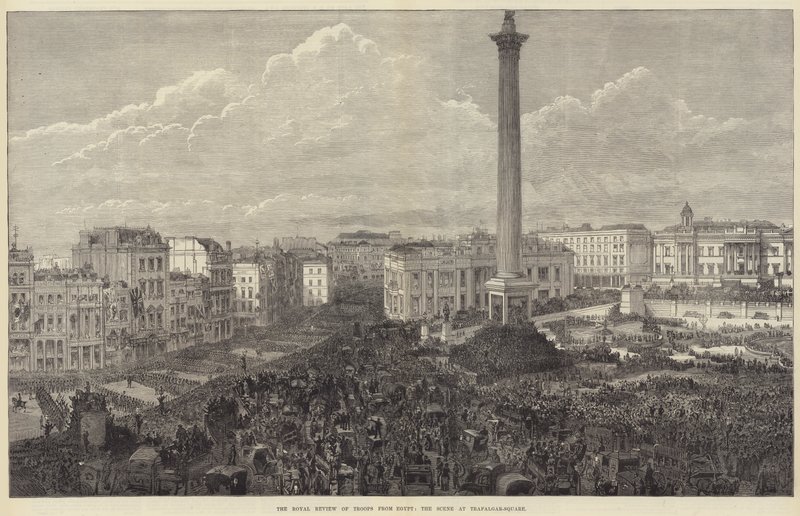 La revisión real de tropas de Egipto, la escena en Trafalgar-Square de English School