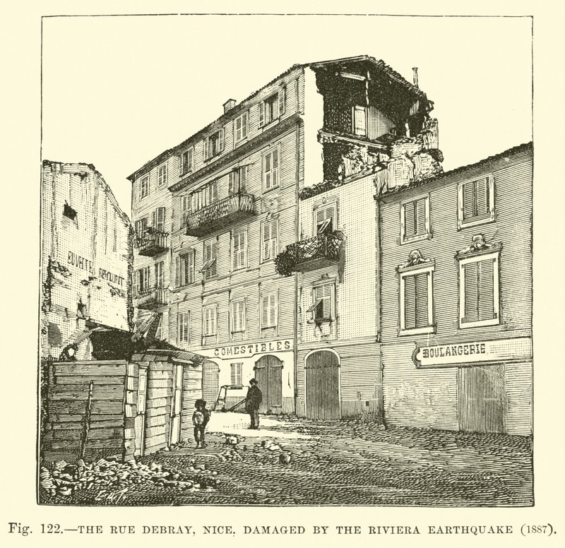 La Rue Debray, Niza, dañada por el Terremoto de la Riviera, 1887 de English School