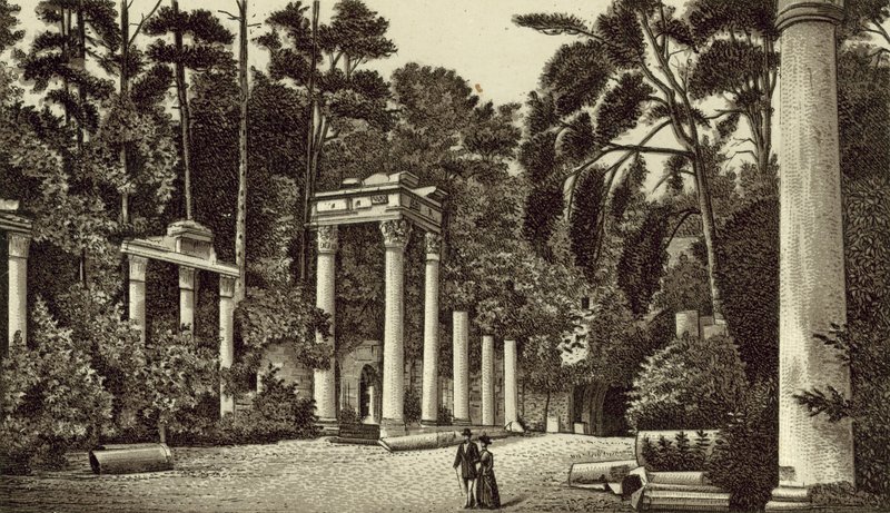 Las ruinas, Virginia Water (litografía) de English School
