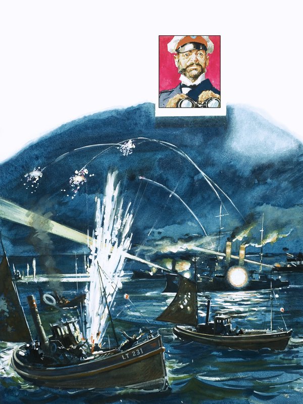 Las fuerzas rusas confunden una flota pesquera británica con naves invasoras japonesas en 1904 de English School