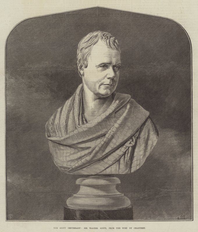 El Centenario de Scott, Sir Walter Scott, del Busto de Chantrey (grabado) de English School