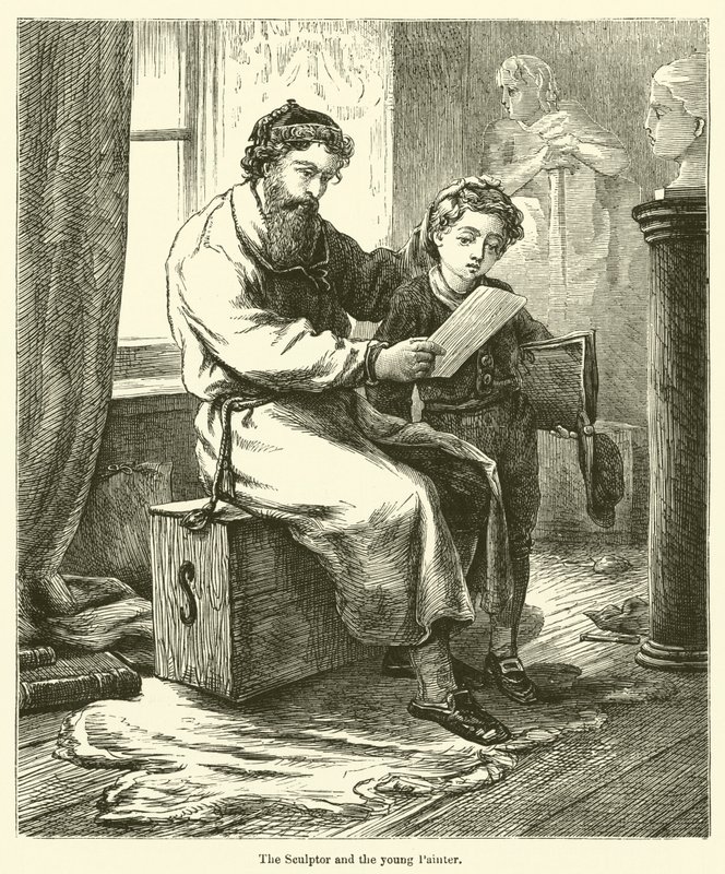 El Escultor y el joven Pintor de English School