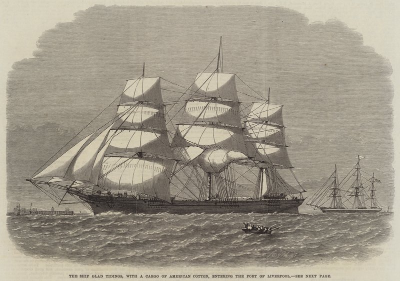 El Barco Glad Tidings, con un Cargamento de Algodón Americano, entrando en el Puerto de Liverpool de English School
