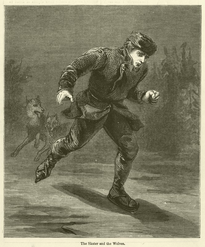 El patinador y los lobos (grabado) de English School
