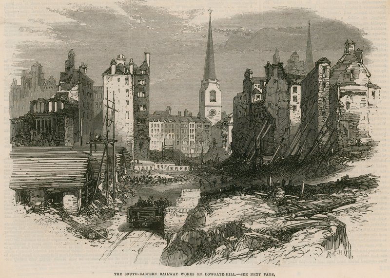 Trabajos del Ferrocarril del Sureste en Dowgate Hill, Londres de English School