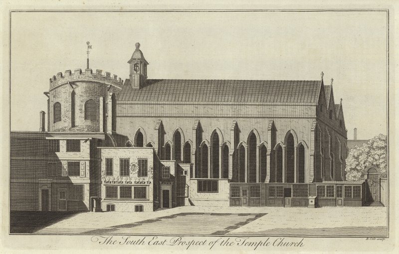 Vista Sureste de la Iglesia del Templo, Londres de English School