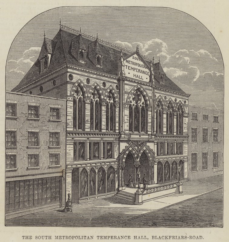 El Salón de la Templanza Metropolitana del Sur, Blackfriars-Road (grabado) de English School