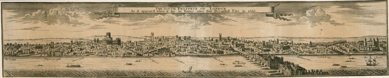 La perspectiva sur de Londres, después del Gran Incendio de 1666 de English School