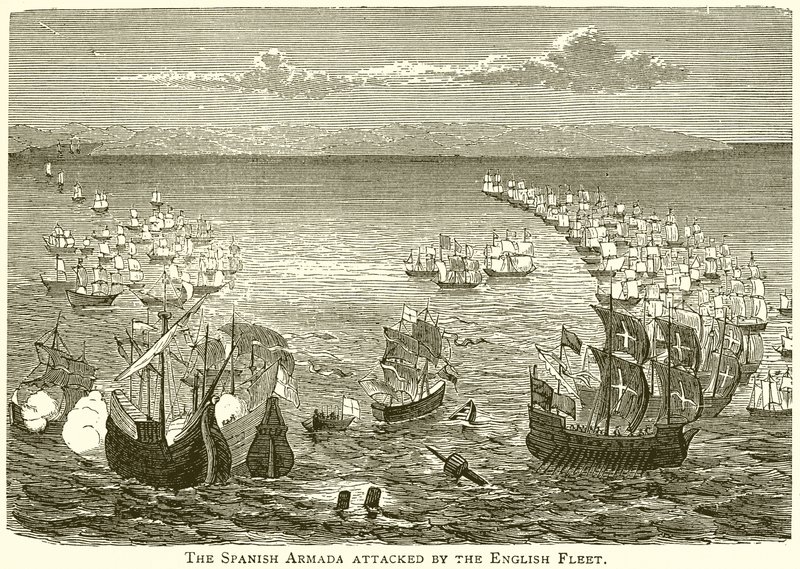 La Armada Española atacada por la flota inglesa de English School