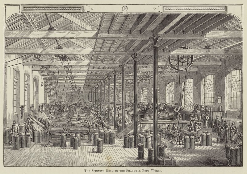 La sala de hilado en las obras de cuerda de Shadwell de English School