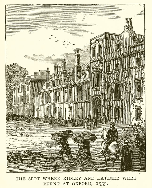 El lugar donde Ridley y Latimer fueron quemados en Oxford, 1555 de English School