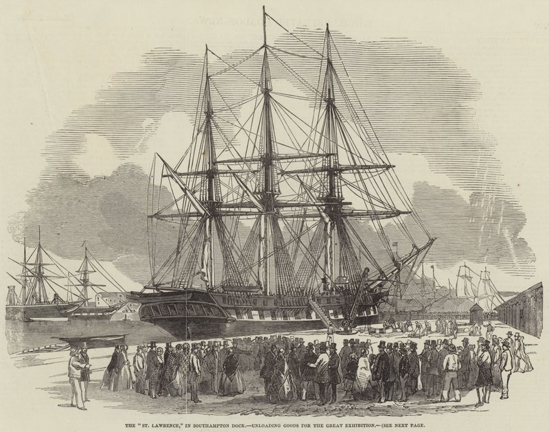 El "San Lorenzo," en el Muelle de Southampton, descargando Mercancías para la Gran Exposición (grabado) de English School