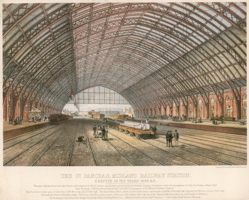 La Estación de Ferrocarril de St Pancras, Midland, Londres, erigida en los años 1866-69 de English School