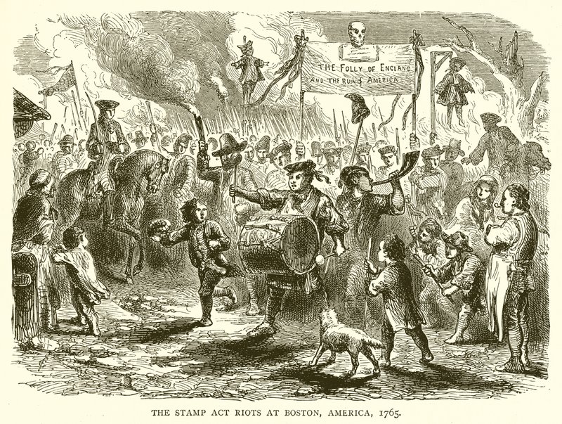 Los Disturbios del Acta del Timbre en Boston, América, 1765 de English School
