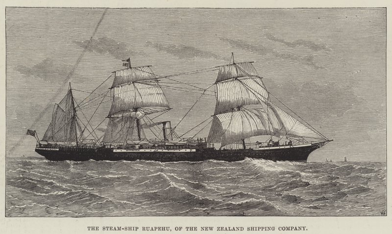 El Barco de Vapor Ruapehu, de la Compañía de Navegación de Nueva Zelanda (grabado) de English School