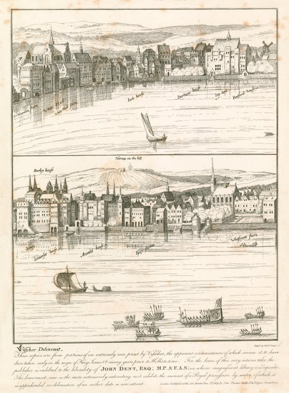 The Strand, Londres, desde el río Támesis en el siglo XVII de English School