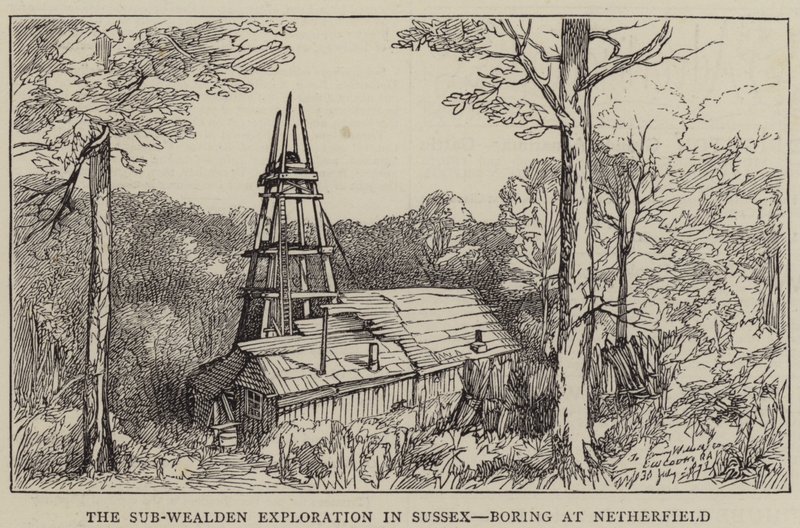 La Exploración Sub-Wealden en Sussex, Perforación en Netherfield (grabado) de English School