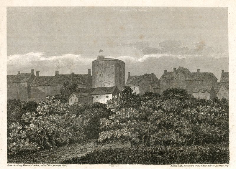 El Teatro del Cisne en Bankside como apareció en 1614 de English School