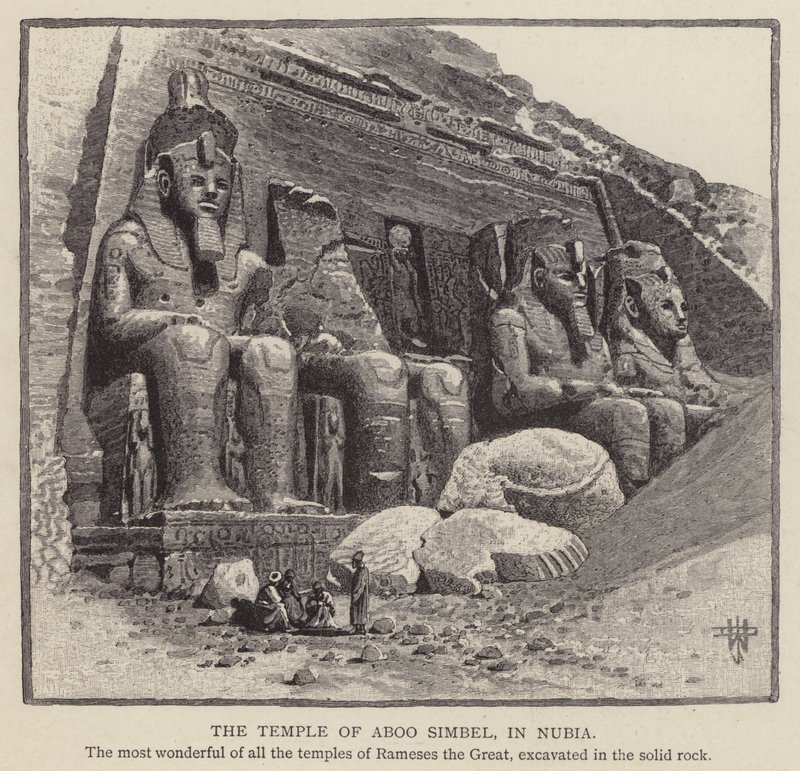El Templo de Abu Simbel, en Nubia (grabado) de English School