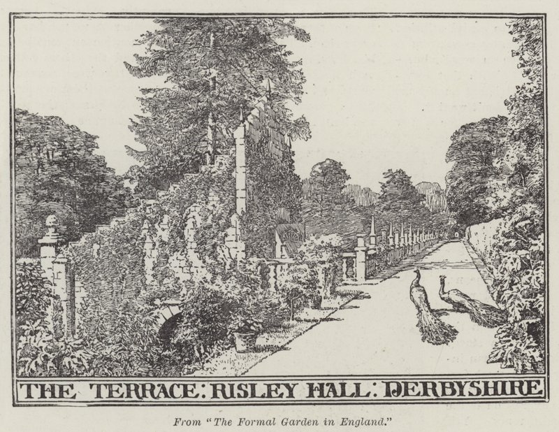 La Terraza, Risley Hall, Derbyshire (grabado) de English School