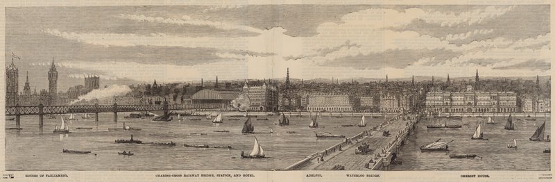 El Terraplén del Támesis en el lado norte del Támesis desde el Palacio de Westminster hasta el Puente de Blackfriars de English School