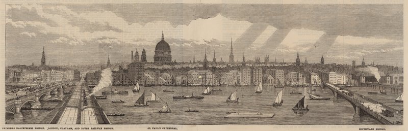 El Terraplén del Támesis en el lado norte del Támesis desde el Palacio de Westminster hasta el Puente de Blackfriars de English School