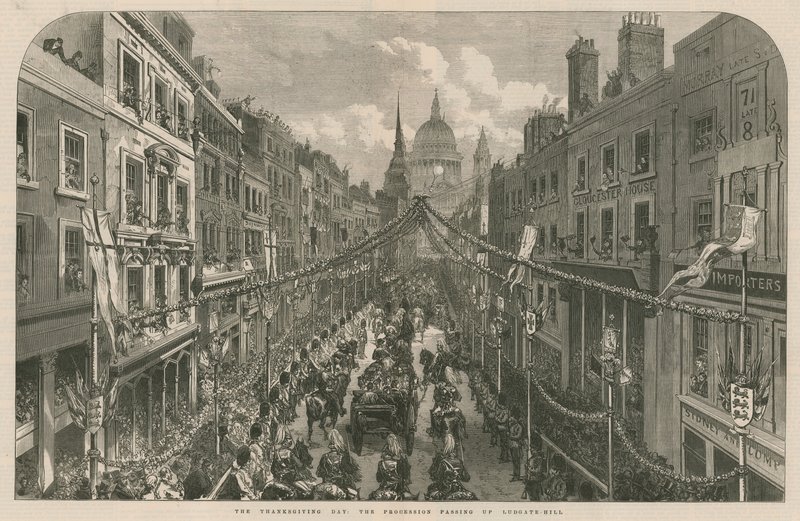 El Día de Acción de Gracias: la procesión pasando por Ludgate Hill de English School