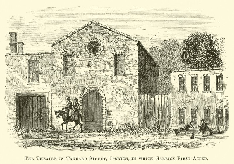 El teatro en Tankard Street, Ipswich, donde Garrick actuó por primera vez de English School