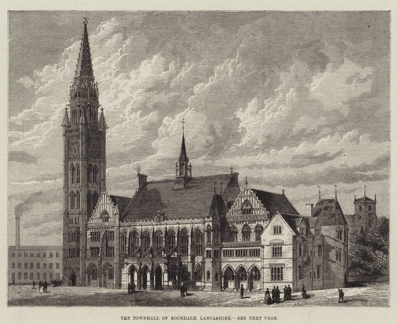 El Ayuntamiento de Rochdale, Lancashire (grabado) de English School