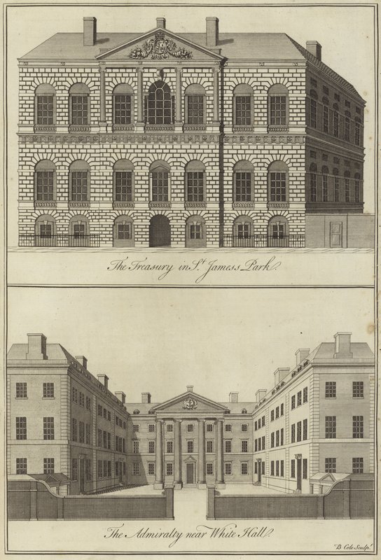 El Tesoro en el Parque de San Jaime y el Almirantazgo cerca de Whitehall, Westminster de English School