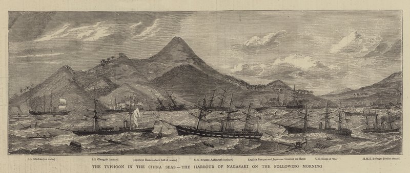 El tifón en los mares de China, el puerto de Nagasaki a la mañana siguiente de English School