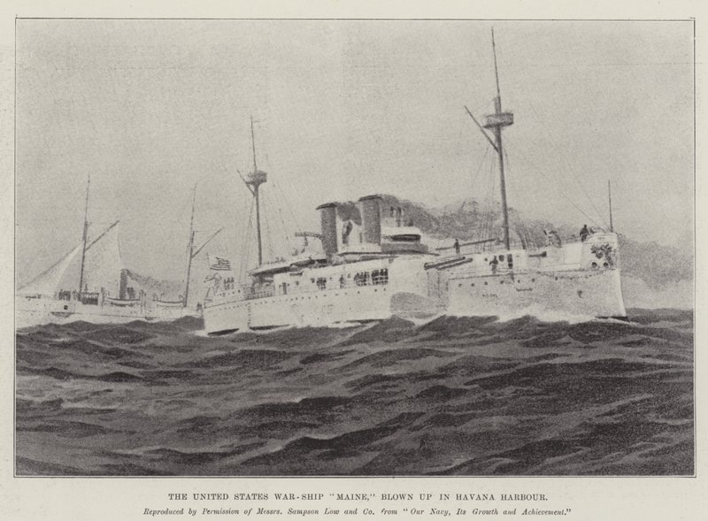 El buque de guerra estadounidense "Maine", explotado en el puerto de La Habana de English School