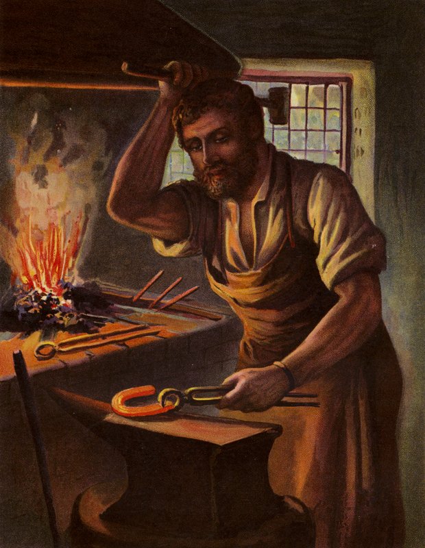 The Village Blacksmith (litografía en color) de English School