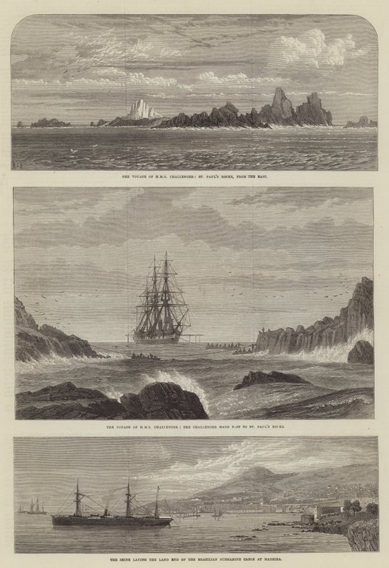 El viaje del HMS Challenger, las rocas de San Pablo, desde el este de English School