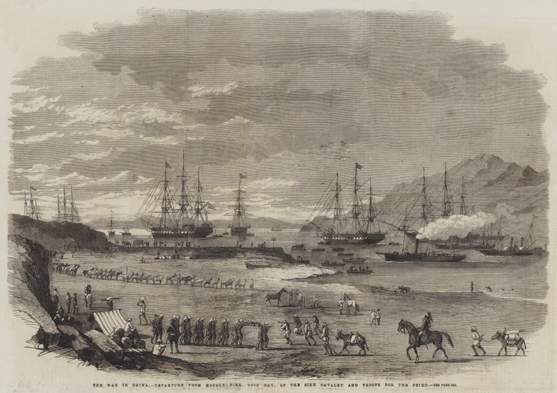 La Guerra en China, Salida del Muelle de Hockly, Bahía de Odin, de la Caballería Sikh y Tropas hacia el Peiho de English School