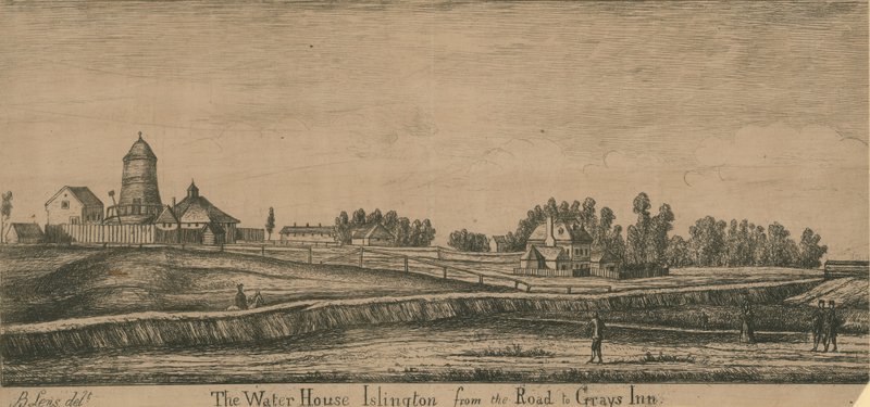 La Casa de Agua, Islington, desde el camino a Grays Inn de English School