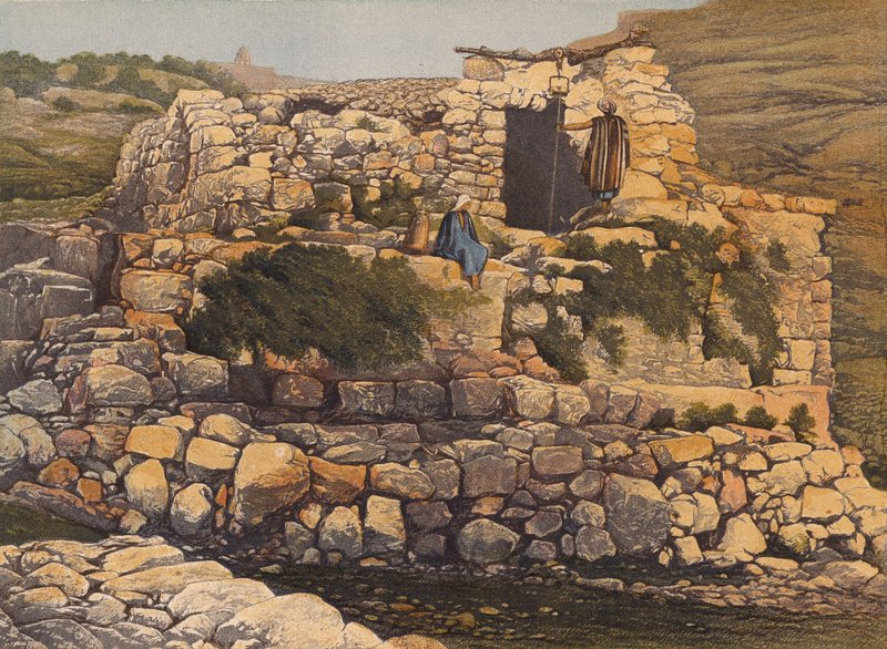 El pozo de En-Rogel, Jerusalén (litografía en color) de English School