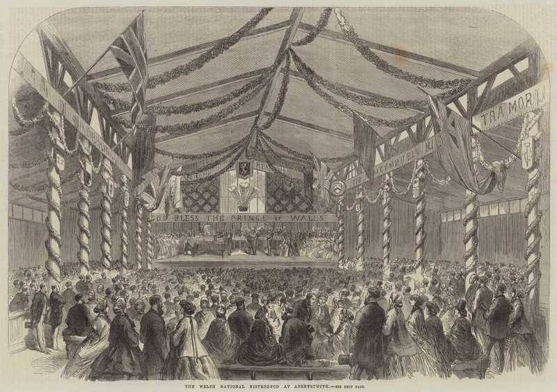 El Eisteddfod Nacional Galés en Aberystwith (grabado) de English School