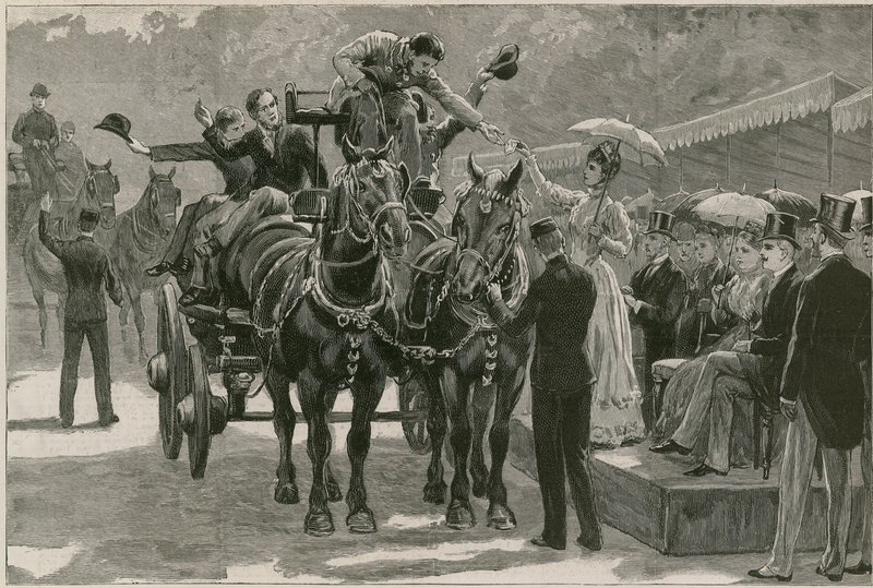 El desfile de caballos de carga del Lunes de Pentecostés en Regents Park; La princesa May presentando las insignias de English School