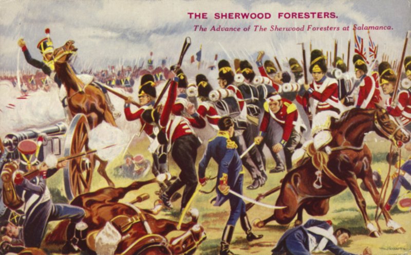 El avance de los Sherwood Foresters en la Batalla de Salamanca, España, Guerra Peninsular, 1812 de English School